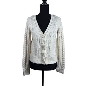 American Eagle Womens XS Cream Cable Knit Cropped Cardigan Button Front Sweater